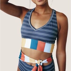 Striped Bikini Set with Colorful Waistband Size L